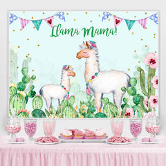 Lofaris Llama Mama Green Cactus Gold Dots Theme Party Backdrop