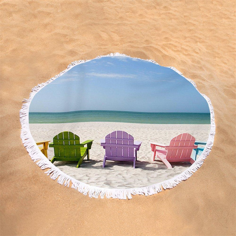 Lofaris Lounges Blue Sky Sea Circle Beach Towel With Fringe