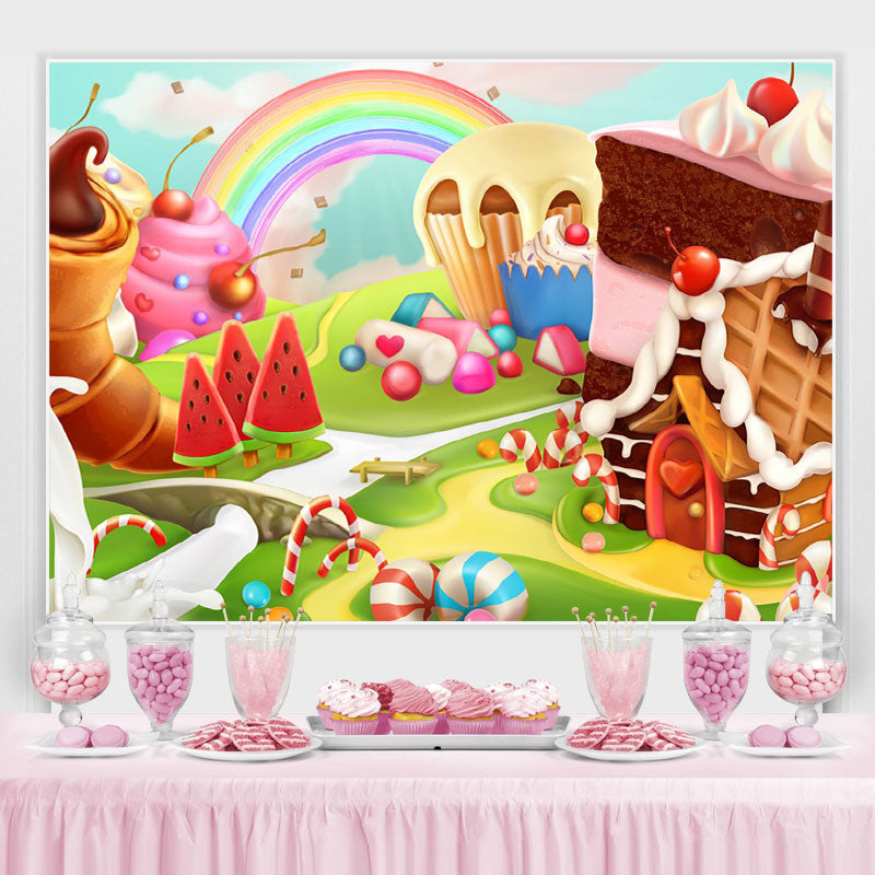 Lofaris Lovely And Cute Dessert Wonderworld Birthday Backdrop