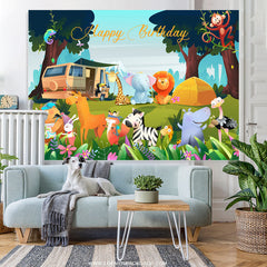 Lofaris Lovely Animals Safari Camping Backdrop For Birthday