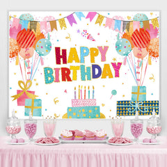 Lofaris Lovely Balloon Flags With Cake Happy Birthday Backdrop