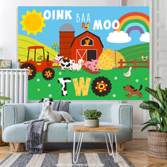 Lofaris Lovely Cartoon Farm Oink Baa Moon Two Birthday Backdrop