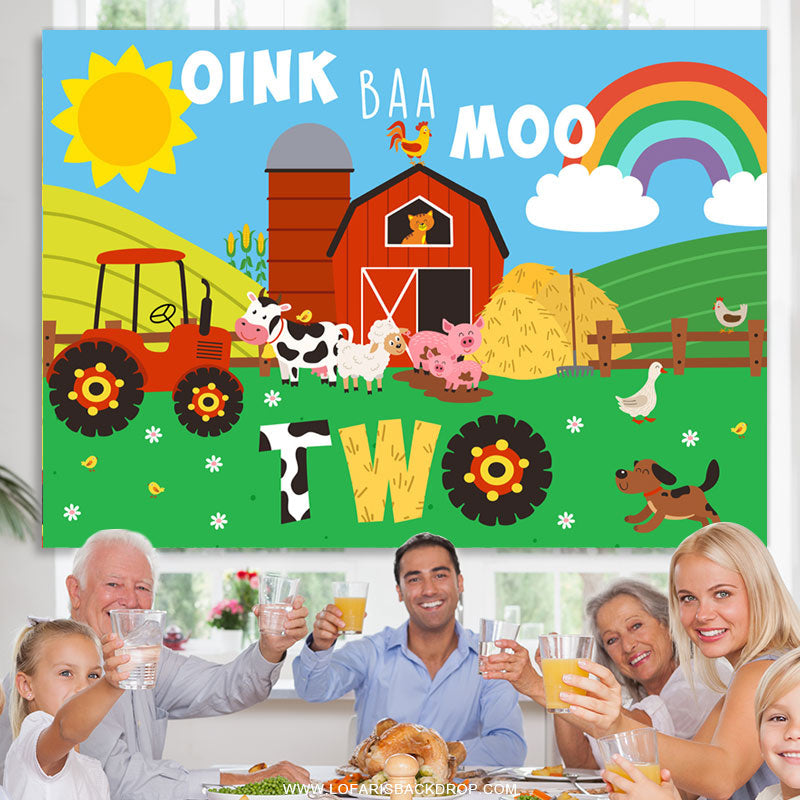 Lofaris Lovely Cartoon Farm Oink Baa Moon Two Birthday Backdrop