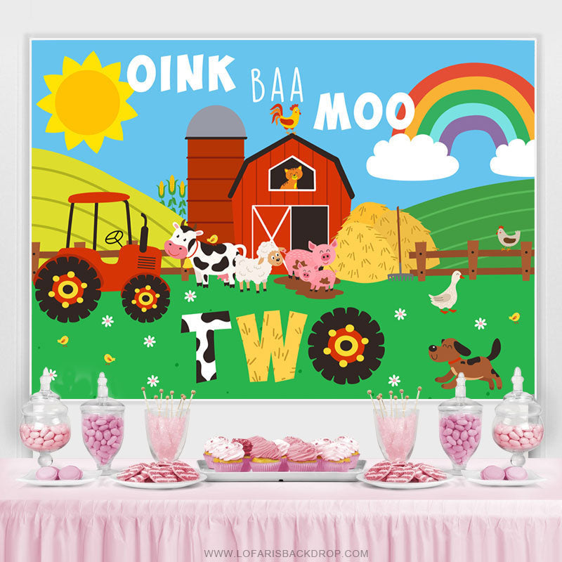 Lofaris Lovely Cartoon Farm Oink Baa Moon Two Birthday Backdrop