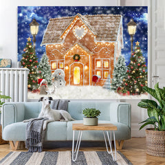 Lofaris Lovely Gingerbread House and Snowman Christmas Backdrop