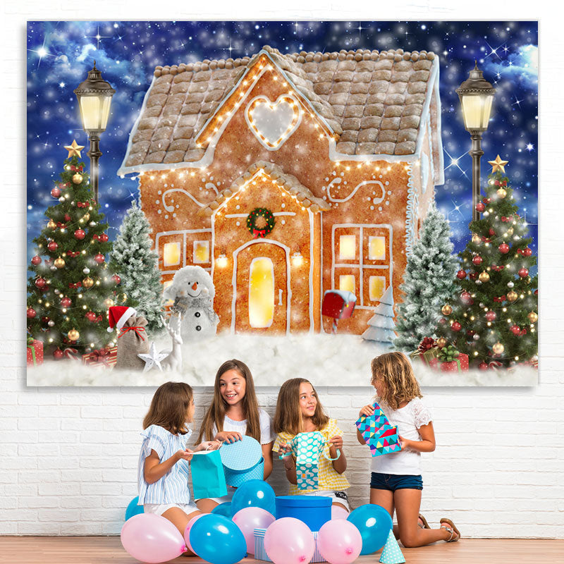 Lofaris Lovely Gingerbread House and Snowman Christmas Backdrop