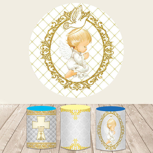 Lofaris Lovely Glitter Gold Angel With Dove Round Backdrop Kit