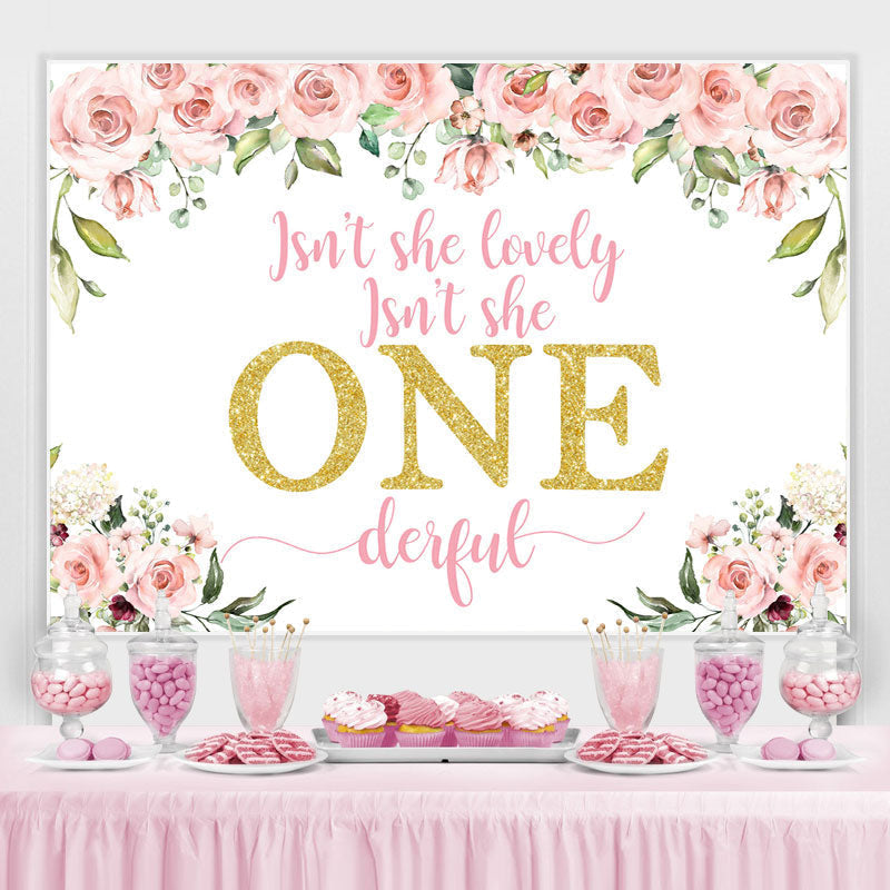 Lofaris Lovely Her Is Onederful Pink Flower Birthday Backdrop