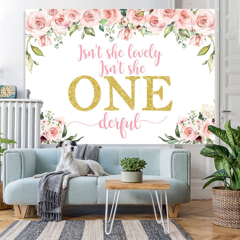 Lofaris Lovely Her Is Onederful Pink Flower Birthday Backdrop