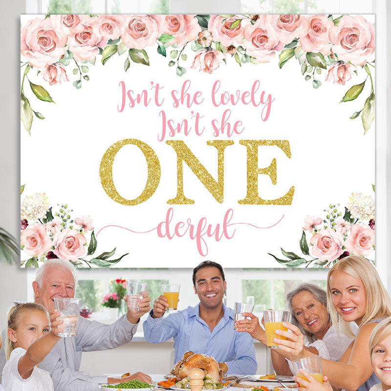 Lofaris Lovely Her Is Onederful Pink Flower Birthday Backdrop