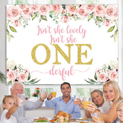 Lofaris Lovely Her Is Onederful Pink Flower Birthday Backdrop
