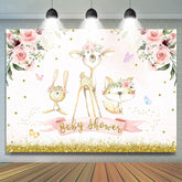 Lofaris Lovely Jungle Animals Pink Floral Baby Shower Backdrop