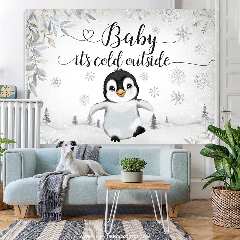 Lofaris Lovely Pigeon Walking On The Snow Baby Shower Backdrop