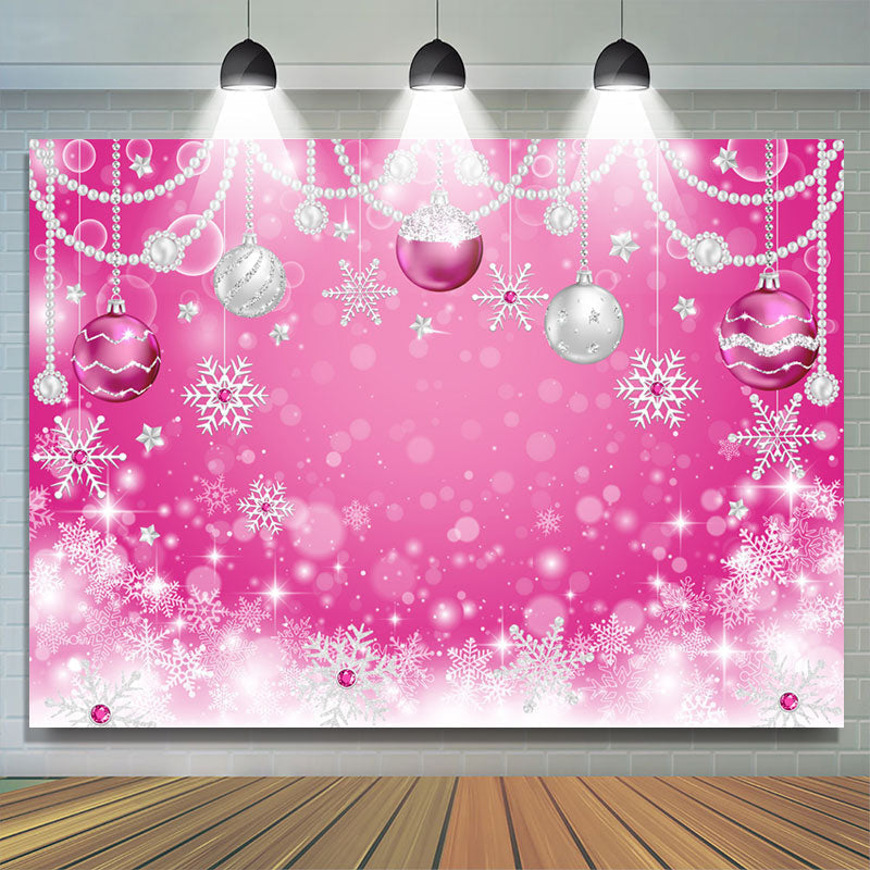 Lofaris Lovely Pink Snowflake Christmas Ball Holiday Backdrop