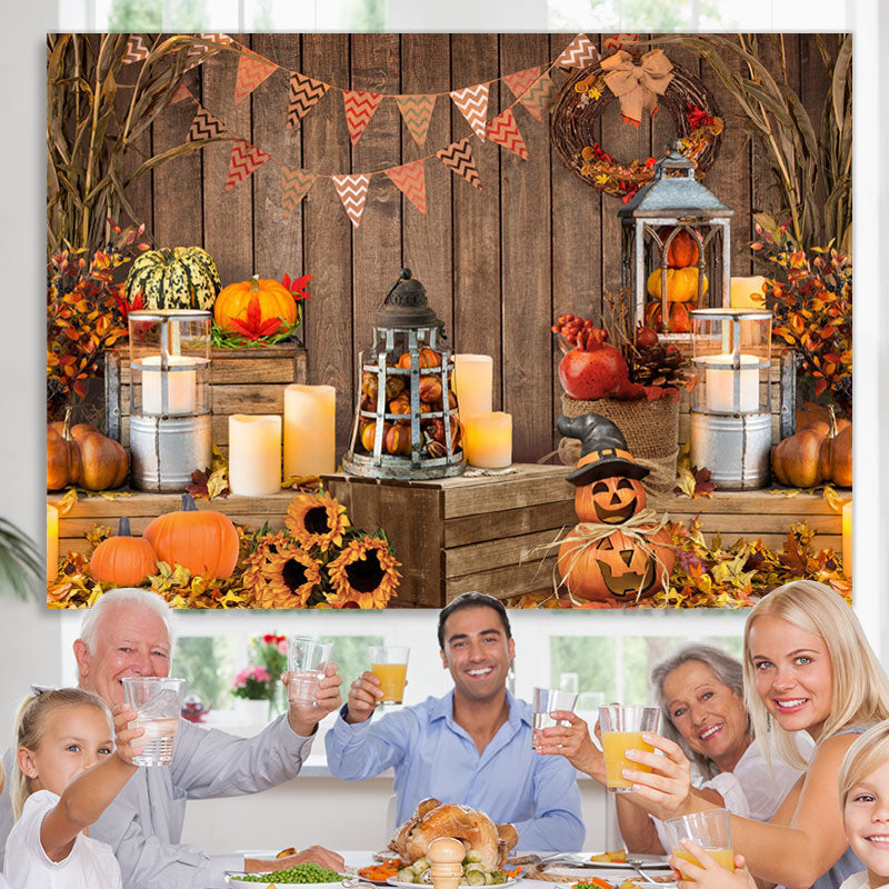 Lofaris Lovely Pumpkins with Leaves Happy Halloween Backdrop