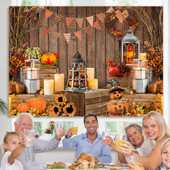 Lofaris Lovely Pumpkins with Leaves Happy Halloween Backdrop