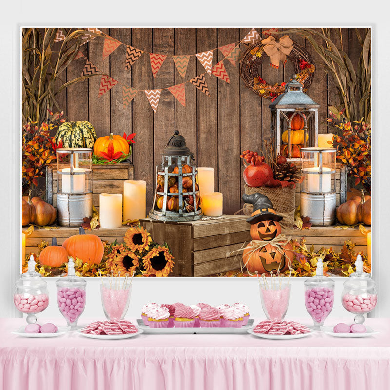 Lofaris Lovely Pumpkins with Leaves Happy Halloween Backdrop