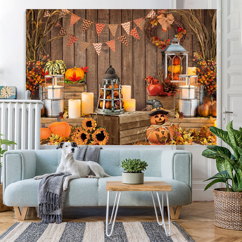 Lofaris Lovely Pumpkins with Leaves Happy Halloween Backdrop