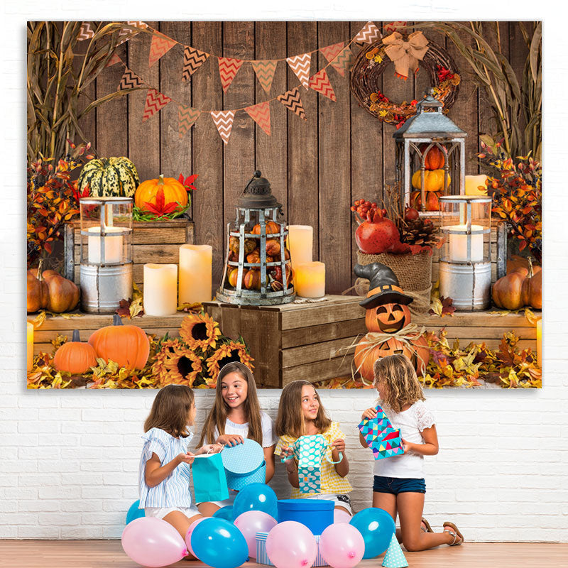 Lofaris Lovely Pumpkins with Leaves Happy Halloween Backdrop