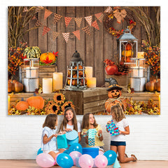 Lofaris Lovely Pumpkins with Leaves Happy Halloween Backdrop