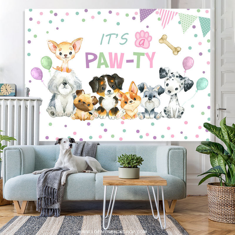 Lofaris Lovely Puppy Theme Its A Party Happy Birthday Backdrop