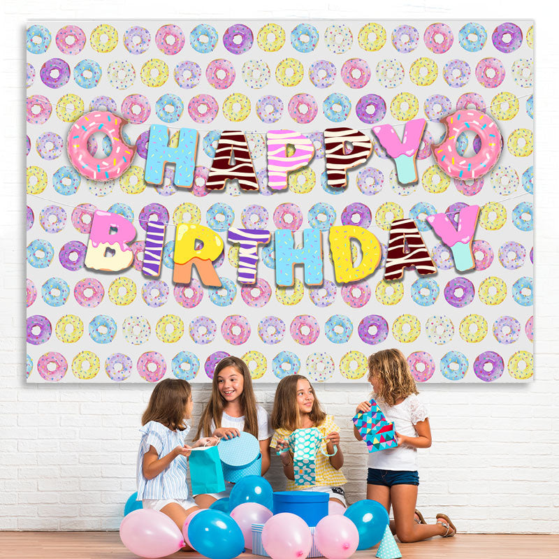 Lofaris Lovely Sweet Donuts Themed Happy Birthday Backdrop