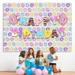Lofaris Lovely Sweet Donuts Themed Happy Birthday Backdrop