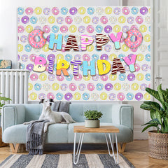 Lofaris Lovely Sweet Donuts Themed Happy Birthday Backdrop