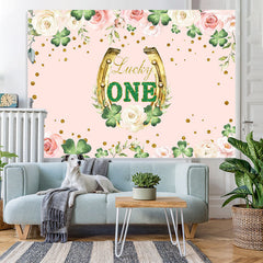 Lofaris Lucky One Pink Flower Happy Birthday Backdrop For Girl