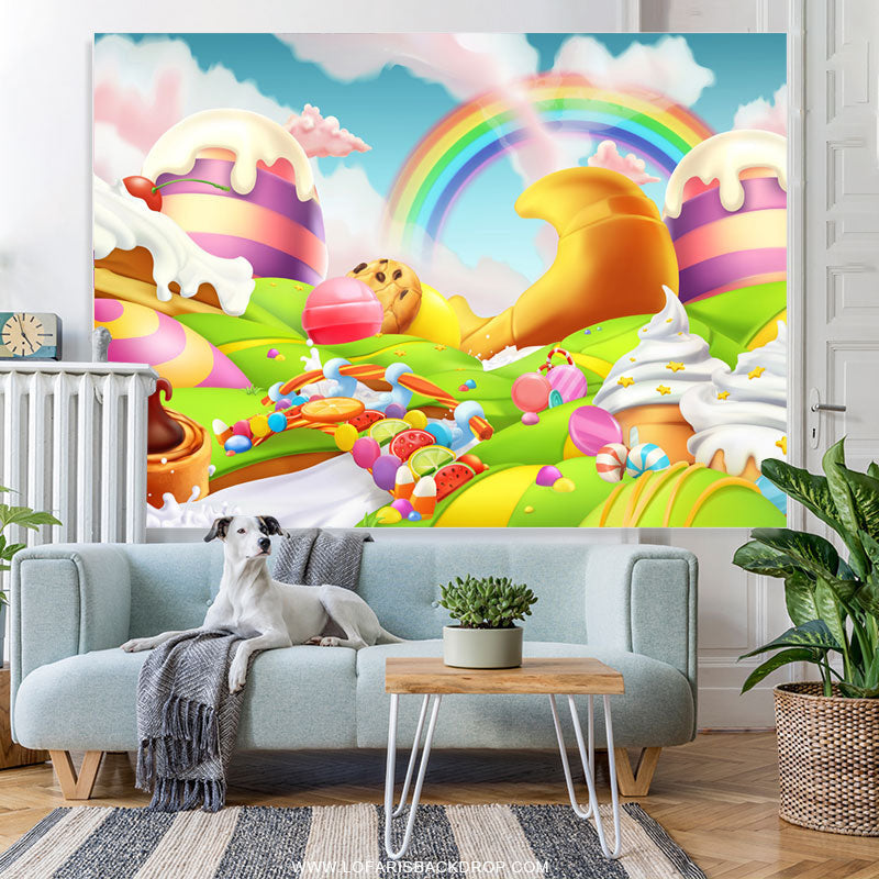 Lofaris Magic Candyland World Happy Birthday Backdrop