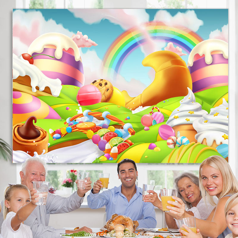 Lofaris Magic Candyland World Happy Birthday Backdrop