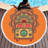 Lofaris Mandala Pattern Bus Orange Large Round Beach Towel