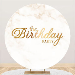 Lofaris Marble Texture Round Happy Birthday Backdrop For Party