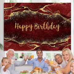 Lofaris Maroon Gold Glitter Happy Birthday Backdrop For Decro