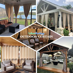 Lofaris Blue Home Decor Pergola Waterproof Grommet Top Outdoor Curtains for Front Porch