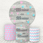 Lofaris Menina And Menino Gray Wood Round Baby Shower Backdrop Kit