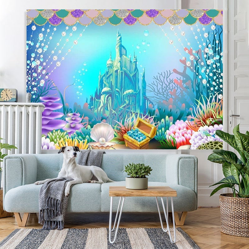 Lofaris Mermaid Castle Happy Birthday Party Photo Backdrop