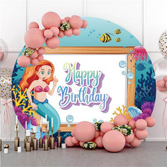 Lofaris Mermaid Coral Island Circle Happy Birthday Backdrop