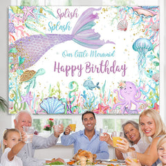 Lofaris Mermaid Under Sea World Glitter Happy Birthday Backdrop
