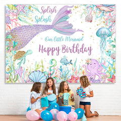 Lofaris Mermaid Under Sea World Glitter Happy Birthday Backdrop