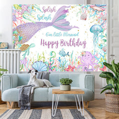 Lofaris Mermaid Under Sea World Glitter Happy Birthday Backdrop