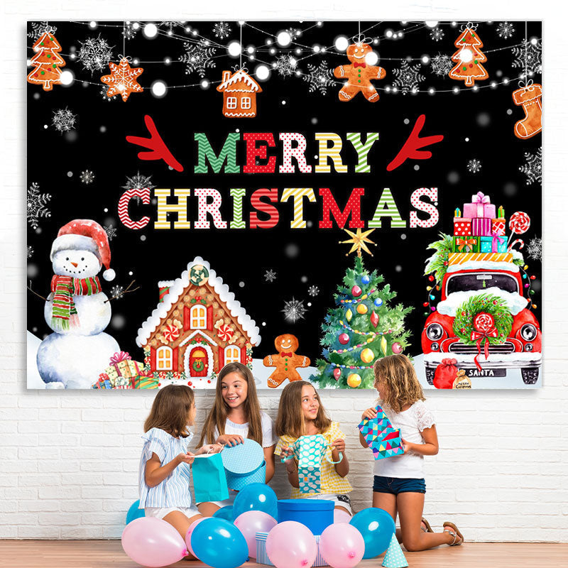 Lofaris Merry Christmas With Gift And Gingerbread Man Backdrop