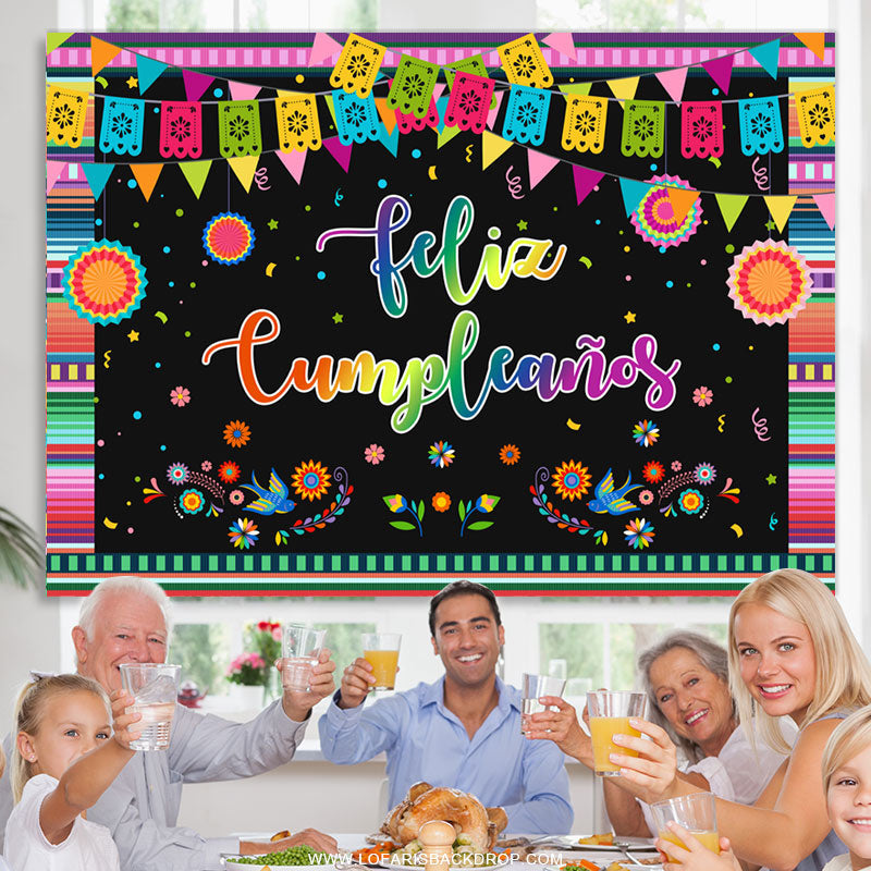 Lofaris Mexican Fiesta Flower Happy Birthday Backdrop