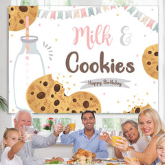 Lofaris Milk And Cookies Food Lovely Happy Birthday Backdrop