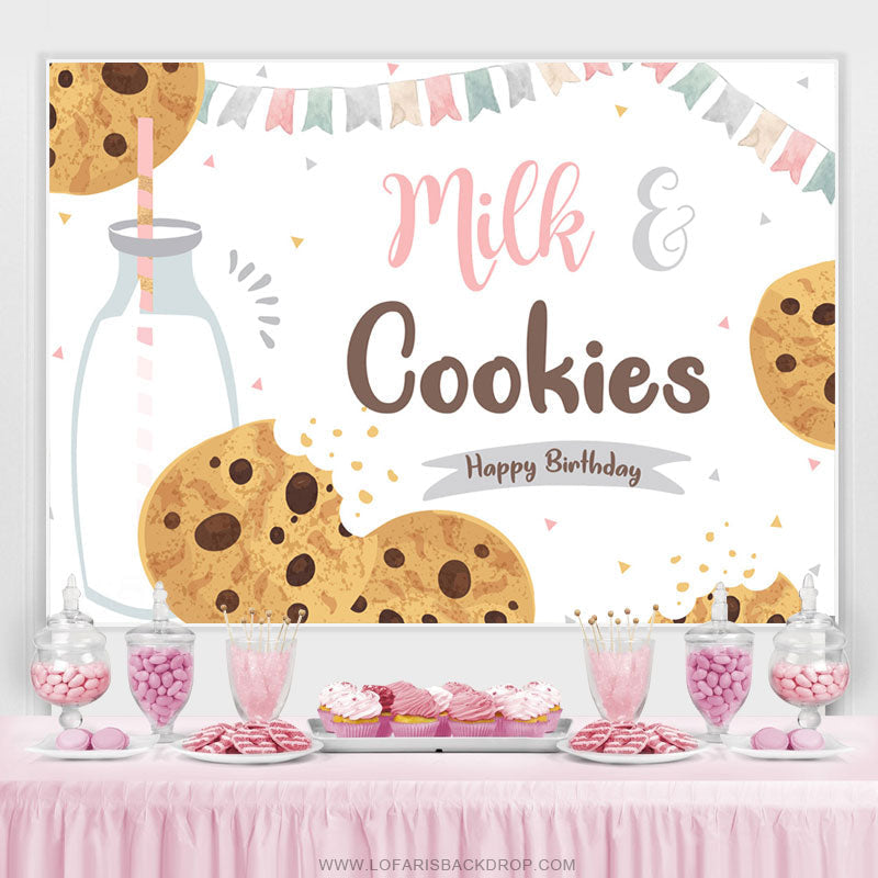 Lofaris Milk And Cookies Food Lovely Happy Birthday Backdrop