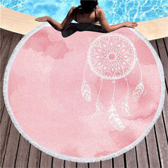 Lofaris Mist Pink Dream Catching Net Circle Beach Blanket