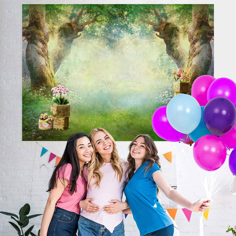 Lofaris Misty Forest And Floral Theme Baby shower Backdrop