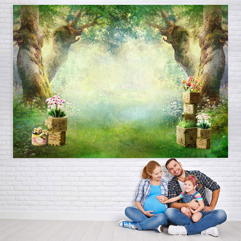 Lofaris Misty Forest And Floral Theme Baby shower Backdrop