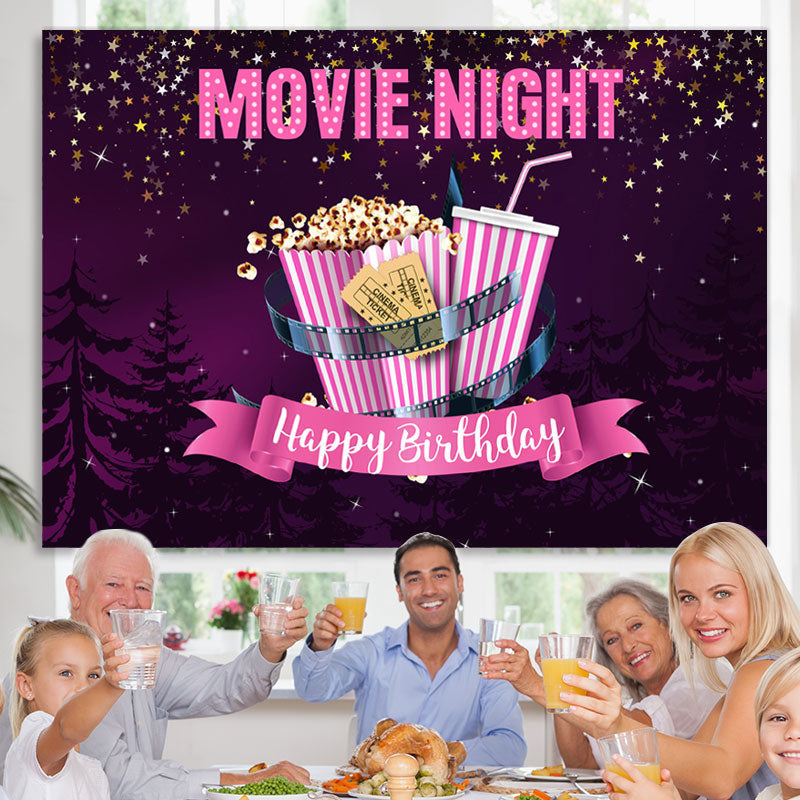 Lofaris Moive Night Purple Sky with Stars Birthday Backdrop