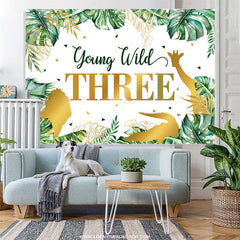 Lofaris Monstera Leaves Safari Animal 3rd Birthday Backdrop
